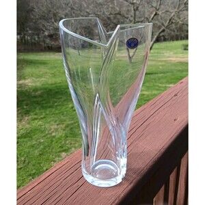 Bohemia 24% Lead Crystal Hand Cut Swirls Art Glass Vase From Czech Republic MCM